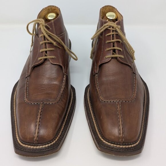 Canali Made in Italy Leather Derby Boots Brown Men’s Dress Shoes Sz 8.5 - Picture 3 of 7